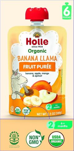 Holle Organic Baby Food Pouches - Blue Bird Baby Puree with Pear, Apple, Blueberry & Oat - (6 Pack) Organic Baby Snacks + Fruit and Veggie Pouches for Weaning Babies 6 Months and Older in Saudi Arabia