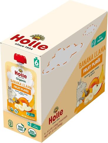 Holle Organic Baby Food Pouches - Blue Bird Baby Puree with Pear, Apple, Blueberry & Oat - (6 Pack) Organic Baby Snacks + Fruit and Veggie Pouches for Weaning Babies 6 Months and Older in Saudi Arabia