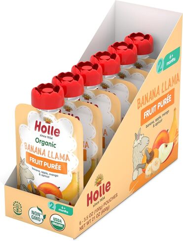 Holle Organic Baby Food Pouches - Blue Bird Baby Puree with Pear, Apple, Blueberry & Oat - (6 Pack) Organic Baby Snacks + Fruit and Veggie Pouches for Weaning Babies 6 Months and Older in Saudi Arabia