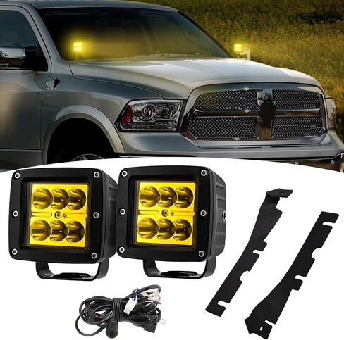 Wsays 2pcs 24 W LED Light Pods & Ditch Hood Hinge LED Pod Mount Bracket w/Wiring Kit Compatible with Dodge RAM 1500/2500/3500 / RAM 1500 Classic 2009-2023 in Saudi Arabia