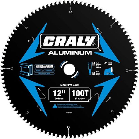 CRALY 14 Inch 120 Teeth Aluminum and Non-Ferrous Metal Cutting Circular Saw Blade, 1 Inch Arbor, Carbide Tipped, Thin Kerf, Black Ice Coating, for Medium Aluminum, Plastic, Composite(C14120AL) in Saudi Arabia