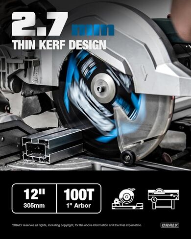 CRALY 14 Inch 120 Teeth Aluminum and Non-Ferrous Metal Cutting Circular Saw Blade, 1 Inch Arbor, Carbide Tipped, Thin Kerf, Black Ice Coating, for Medium Aluminum, Plastic, Composite(C14120AL) in Saudi Arabia