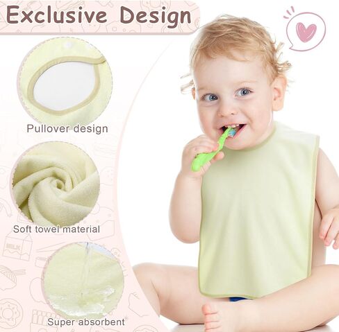 Hercicy Full Coverage Pullover Toddler Baby Bibs Terry Cloth Bibs with Snap Button for 0-4 Years Unisex Feeding Drooling in Kuwait