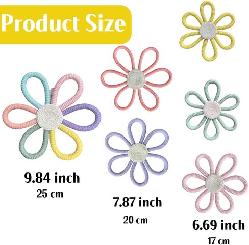 KUNHEHO Boho Daisy Wall Decor Set of 6, Handmade Flower Wall Hanging Decor, Pastel Woven Floral Wall Art for Nursery, Girls Bedroom, Playroom, Bohemian Home Decoration in Saudi Arabia