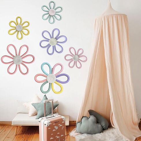 KUNHEHO Boho Daisy Wall Decor Set of 6, Handmade Flower Wall Hanging Decor, Pastel Woven Floral Wall Art for Nursery, Girls Bedroom, Playroom, Bohemian Home Decoration in Saudi Arabia