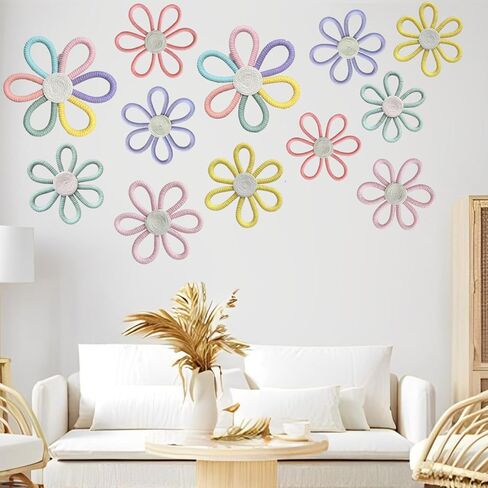 KUNHEHO Boho Daisy Wall Decor Set of 6, Handmade Flower Wall Hanging Decor, Pastel Woven Floral Wall Art for Nursery, Girls Bedroom, Playroom, Bohemian Home Decoration in Saudi Arabia