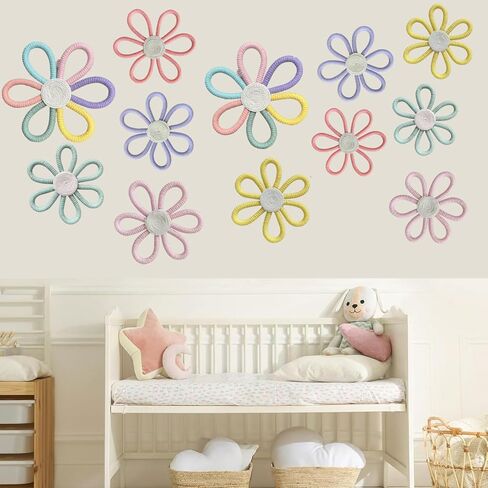 KUNHEHO Boho Daisy Wall Decor Set of 6, Handmade Flower Wall Hanging Decor, Pastel Woven Floral Wall Art for Nursery, Girls Bedroom, Playroom, Bohemian Home Decoration in Saudi Arabia