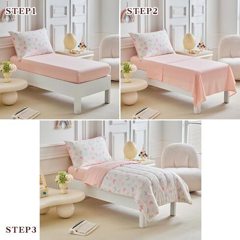 JoyReap 4 قطعة صغيرة الفراش مجموعة- وردي N تصميم الفراشات الأرجواني ، Microfiber Toddler Comforter مجموعة للبنات in Kuwait