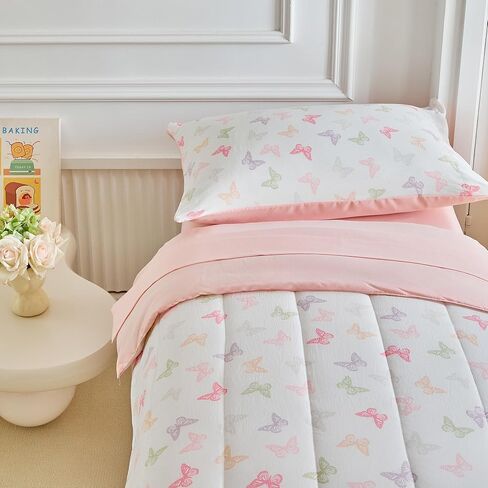 JoyReap 4 قطعة صغيرة الفراش مجموعة- وردي N تصميم الفراشات الأرجواني ، Microfiber Toddler Comforter مجموعة للبنات in Kuwait