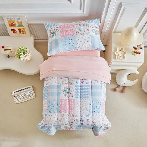 JoyReap 4 قطعة صغيرة الفراش مجموعة- وردي N تصميم الفراشات الأرجواني ، Microfiber Toddler Comforter مجموعة للبنات in Kuwait