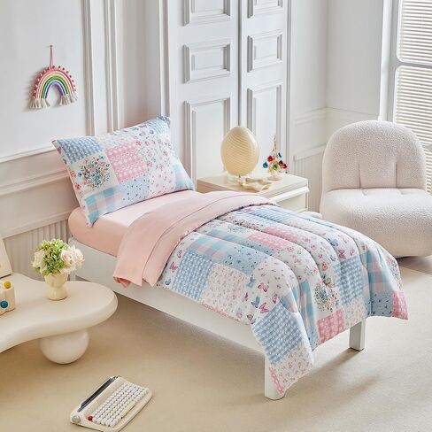 JoyReap 4 قطعة صغيرة الفراش مجموعة- وردي N تصميم الفراشات الأرجواني ، Microfiber Toddler Comforter مجموعة للبنات in Kuwait