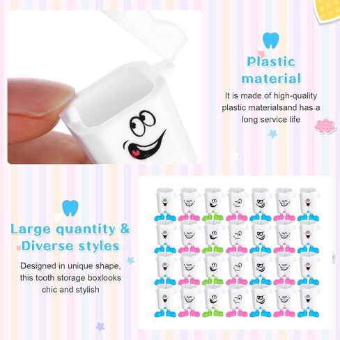 Chuangdi 60 Pcs Teeth Storage Box Lovely Baby Milk Tooth Organizer Container Teeth Saver Save Box Case Gift for Kids Lost Teeth Child Keepsake Children(Expression) in Kuwait
