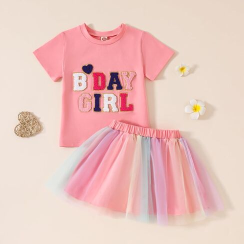 Toddler Fall Outfits Birthday Girl Embroidery Sweatshirt Tops + Princess Mesh Tutu Skirt Kids Birthday Dress Clothes in Kuwait