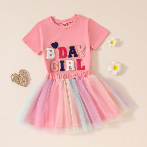 Toddler Fall Outfits Birthday Girl Embroidery Sweatshirt Tops + Princess Mesh Tutu Skirt Kids Birthday Dress Clothes in Kuwait