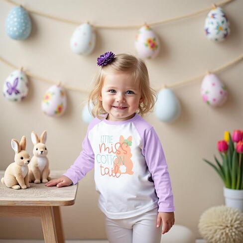 CM C&M WODRO Toddler Baby Girl Easter Shirt Raglan Long Sleeve Bunny T-Shirt Cute Little Miss Cottontail Graphic Tees Tops in Saudi Arabia