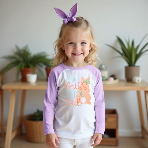 CM C&M WODRO Toddler Baby Girl Easter Shirt Raglan Long Sleeve Bunny T-Shirt Cute Little Miss Cottontail Graphic Tees Tops in Saudi Arabia