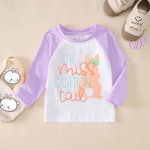 CM C&M WODRO Toddler Baby Girl Easter Shirt Raglan Long Sleeve Bunny T-Shirt Cute Little Miss Cottontail Graphic Tees Tops in Saudi Arabia