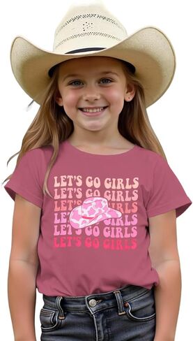 Modntoga Toddler Girl Leopard Cowboy Hat Graphic Tshirt Retro Western Cowgirl Shirt Let Go Go Girls Print Short Sleeve Top Top in Kuwait
