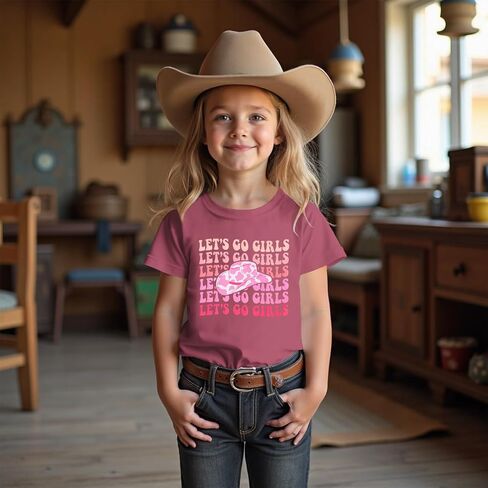 Modntoga Toddler Girl Leopard Cowboy Hat Graphic Tshirt Retro Western Cowgirl Shirt Let Go Go Girls Print Short Sleeve Top Top in Kuwait