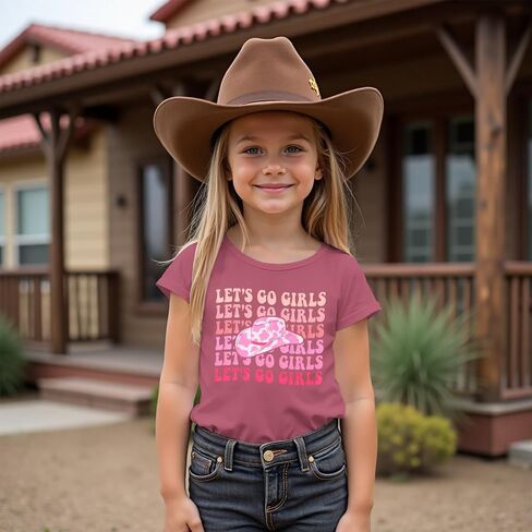 Modntoga Toddler Girl Leopard Cowboy Hat Graphic Tshirt Retro Western Cowgirl Shirt Let Go Go Girls Print Short Sleeve Top Top in Kuwait