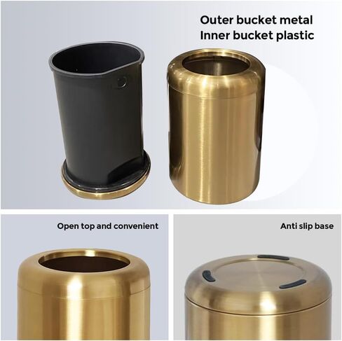 10L/2.6Gallon Small Gold Bathroom Trash Can,Brushed Gold Bathroom Garbage Can，Brass Trash Can for Bathroom,Vanity Bedroom,Hotel,Dressing Room，Rv, Store (135 Gold) in Saudi Arabia