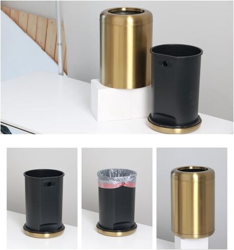 10L/2.6Gallon Small Gold Bathroom Trash Can,Brushed Gold Bathroom Garbage Can，Brass Trash Can for Bathroom,Vanity Bedroom,Hotel,Dressing Room，Rv, Store (135 Gold) in Saudi Arabia