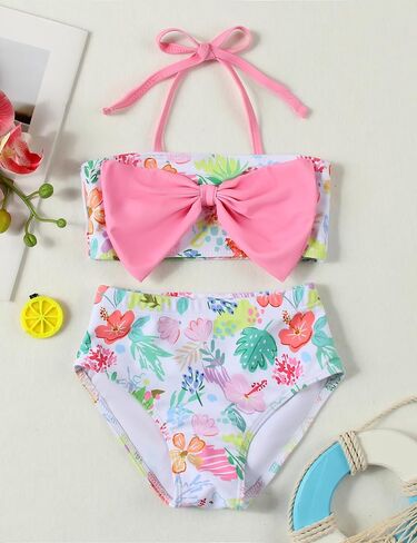 Toddler Girls Swimsuit Fruit Print Swimwear Kids Two Piece Bathing Suits Bowknot Beach Bikini Set 12M-5T in Saudi Arabia