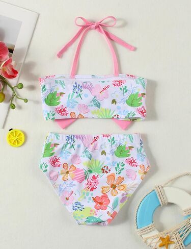 Toddler Girls Swimsuit Fruit Print Swimwear Kids Two Piece Bathing Suits Bowknot Beach Bikini Set 12M-5T in Saudi Arabia