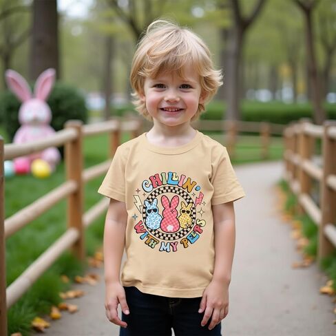 Toddler Baby Boy Girl Easter Shirt Cute Bunny Graphic T-Shirt Funny Chillin' with My Peeps Tee Short Sleeve Tops in Saudi Arabia