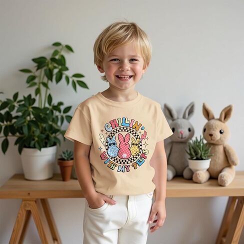 Toddler Baby Boy Girl Easter Shirt Cute Bunny Graphic T-Shirt Funny Chillin' with My Peeps Tee Short Sleeve Tops in Saudi Arabia