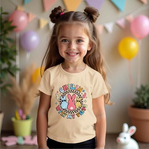 Toddler Baby Boy Girl Easter Shirt Cute Bunny Graphic T-Shirt Funny Chillin' with My Peeps Tee Short Sleeve Tops in Saudi Arabia