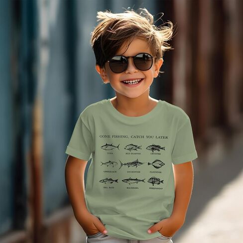 Modntoga Toddler Boy ذهب قميص الصيد مضحك سمكة طباعة تي شيرت الأطفال طفل السمك الرسم قمم تي شيرت قمم قصيرة الأكمام الصيفية الزي in Kuwait