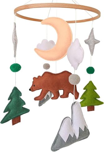 Woodland Baby Mobile, Woodland Mobile for Crib, Bear Crib Mobile for Boys, Nursery Mobile for Bassinet, Pack and Play, Bear Cloud Moon Star Mobile, Mountain Nursery Decor in Kuwait