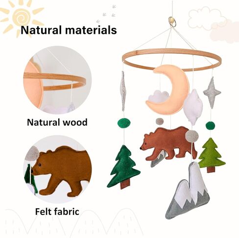 Woodland Baby Mobile, Woodland Mobile for Crib, Bear Crib Mobile for Boys, Nursery Mobile for Bassinet, Pack and Play, Bear Cloud Moon Star Mobile, Mountain Nursery Decor in Kuwait