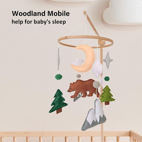 Woodland Baby Mobile, Woodland Mobile for Crib, Bear Crib Mobile for Boys, Nursery Mobile for Bassinet, Pack and Play, Bear Cloud Moon Star Mobile, Mountain Nursery Decor in Kuwait