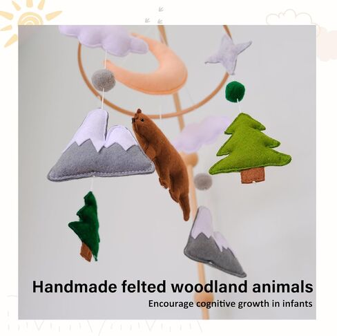 Woodland Baby Mobile, Woodland Mobile for Crib, Bear Crib Mobile for Boys, Nursery Mobile for Bassinet, Pack and Play, Bear Cloud Moon Star Mobile, Mountain Nursery Decor in Kuwait