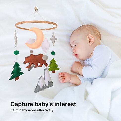 Woodland Baby Mobile, Woodland Mobile for Crib, Bear Crib Mobile for Boys, Nursery Mobile for Bassinet, Pack and Play, Bear Cloud Moon Star Mobile, Mountain Nursery Decor in Kuwait