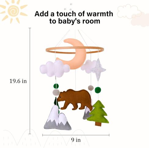 Woodland Baby Mobile, Woodland Mobile for Crib, Bear Crib Mobile for Boys, Nursery Mobile for Bassinet, Pack and Play, Bear Cloud Moon Star Mobile, Mountain Nursery Decor in Kuwait
