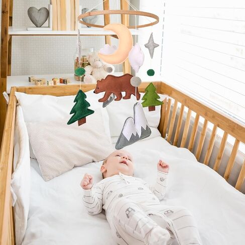 Woodland Baby Mobile, Woodland Mobile for Crib, Bear Crib Mobile for Boys, Nursery Mobile for Bassinet, Pack and Play, Bear Cloud Moon Star Mobile, Mountain Nursery Decor in Kuwait