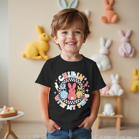 Toddler Baby Boy Girl Easter Shirt Cute Bunny Graphic T-Shirt Funny Chillin' with My Peeps Tee Short Sleeve Tops in Saudi Arabia