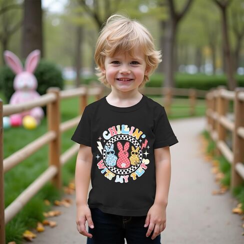 Toddler Baby Boy Girl Easter Shirt Cute Bunny Graphic T-Shirt Funny Chillin' with My Peeps Tee Short Sleeve Tops in Saudi Arabia