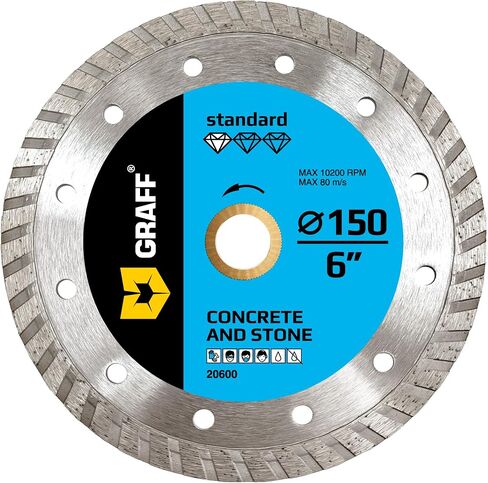 6 Inch Diamond Cutting Wheel for Angle Grinder Arbor 7/8"-5/8" – Turbo Diamond Blade for Stone, Marble, Granite, Brick, Masonry, Concrete – Diamond Saw Blades GRAFF in Kuwait