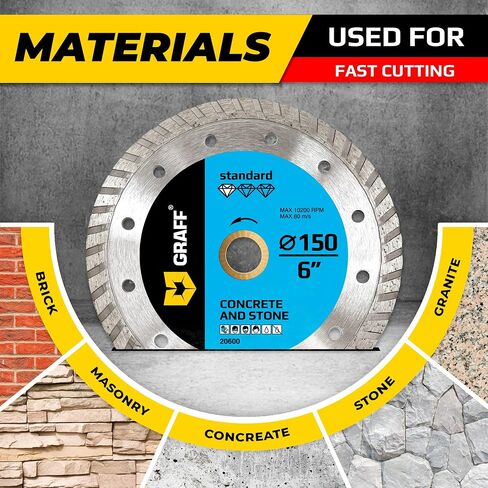 6 Inch Diamond Cutting Wheel for Angle Grinder Arbor 7/8"-5/8" – Turbo Diamond Blade for Stone, Marble, Granite, Brick, Masonry, Concrete – Diamond Saw Blades GRAFF in Kuwait