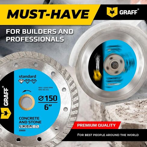 6 Inch Diamond Cutting Wheel for Angle Grinder Arbor 7/8"-5/8" – Turbo Diamond Blade for Stone, Marble, Granite, Brick, Masonry, Concrete – Diamond Saw Blades GRAFF in Kuwait