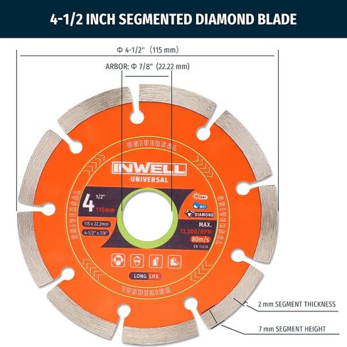 4-1/2 Inch Segmented Diamond Saw Blades 2-Pack, Diamond Cutting Wheel for Angle Grinder, Tile Cutter Blades, for Cutting Stone Marble Granite Concrete Brick, 7/8’’-20mm Arbor in Kuwait