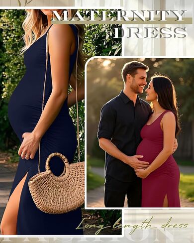 Neer 2 Pack Women's Sleeveless Tank Maternity Dress Ruch Side Cotton Knit Pregnancy Clothes Split Long Bodycon Midi Dresses in Saudi Arabia