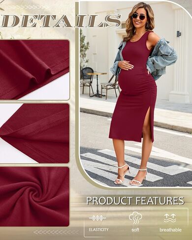 Neer 2 Pack Women's Sleeveless Tank Maternity Dress Ruch Side Cotton Knit Pregnancy Clothes Split Long Bodycon Midi Dresses in Saudi Arabia