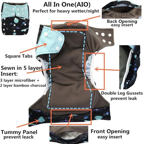 AIll in One Night AIO Cloth Diaper Nappy Sewn in Insert Reusable Washable (Multicolors Scales) Medium in Kuwait