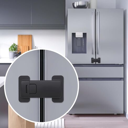 Fridge Locks for Kids, Child Proof Refrigerator Lock, Baby Safety French Fridge Door Lock, Child Cabinet Locks with Strong 3M Adhesive, No Drill, Tool-Free Install (1 Pack, Black) in Kuwait