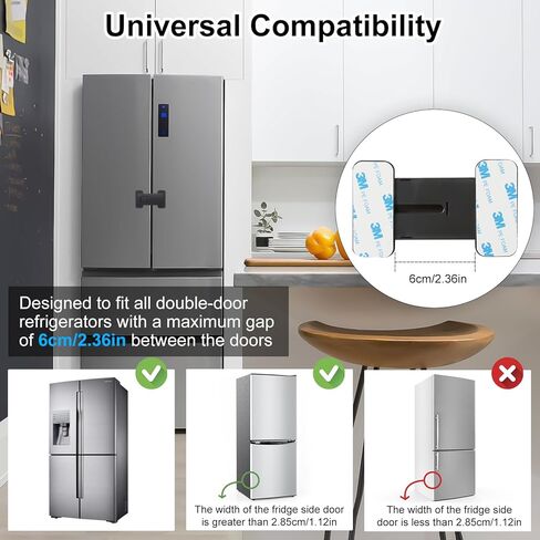 Fridge Locks for Kids, Child Proof Refrigerator Lock, Baby Safety French Fridge Door Lock, Child Cabinet Locks with Strong 3M Adhesive, No Drill, Tool-Free Install (1 Pack, Black) in Kuwait